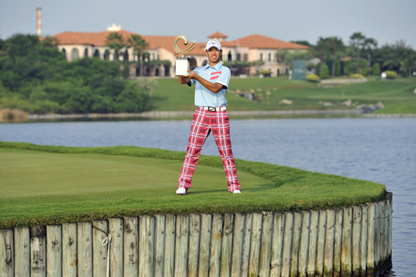 Golf course with ball near flag