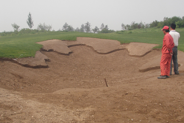 Golf course with ball near flag