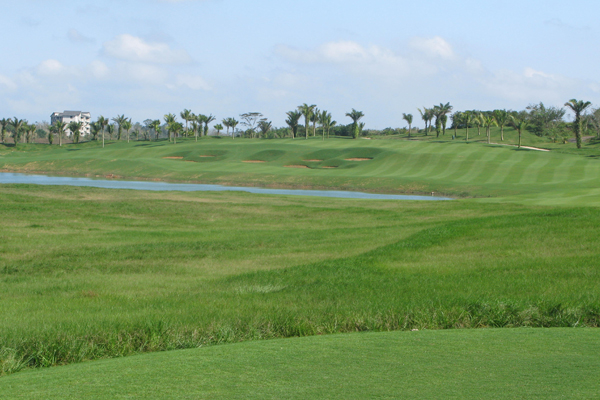 Golf course with ball near flag