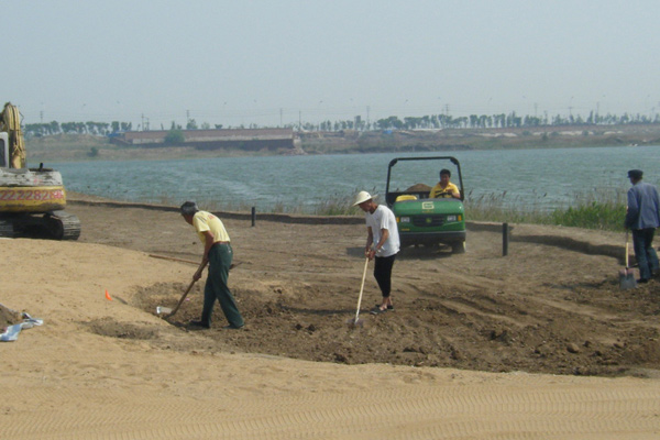 Golf course with ball near flag