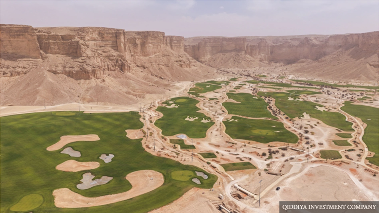Golf course with ball near flag